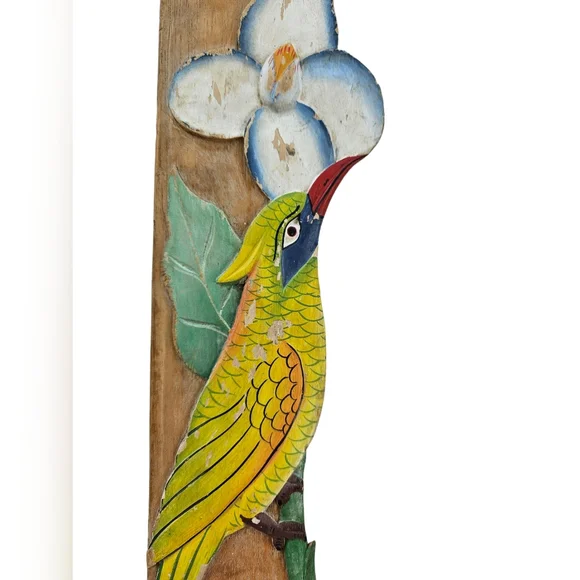 Vintage Tropical Bird & Flowers Wood Frame 11 3/4" x 20" - Picture 3 of 12